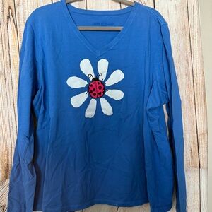 Life Is Good Blue Long Sleeve Tee with Daisy and Ladybug
